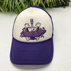 Hidden Bliss Cartoon Character Hat Cap Snap Back Purple White Trucker Mesh Mens